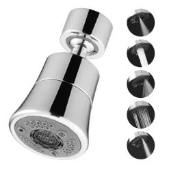VEVOR Faucet Aerator, 360° Swivel Kitchen Sink Aerator, 5-Function 5-Flow Sink Sprayer Attachment, Bathroom Faucet Extender Head Replacement for 15/16 inch Female Thread with Adapter & 55/64 inch Male