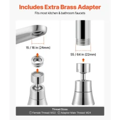 VEVOR Faucet Aerator, 360° Swivel Kitchen Sink Aerator, 5-Function 5-Flow Sink Sprayer Attachment, Bathroom Faucet Extender Head Replacement for 15/16 inch Female Thread with Adapter & 55/64 inch Male