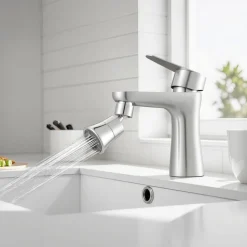 VEVOR Faucet Aerator, 360° Swivel Kitchen Sink Aerator, 5-Function 5-Flow Sink Sprayer Attachment, Bathroom Faucet Extender Head Replacement for 15/16 inch Female Thread with Adapter & 55/64 inch Male