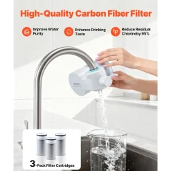VEVOR Faucet Filter Replacement, 3-Pack Water-Filter Cartridge, 5-Layer High-Efficiency Filtration, 3-Month Value and 317 Gal Lifespan / Filter, Compatible with Models 8807 & 8811 Filtration System