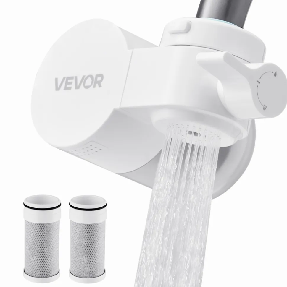 VEVOR Faucet Mount Water Filter, Vertical Water Purifier for Sink Tap, Carbon Fiber Filter, Removes Chlorine Lead with 3 Filters, Fits Most Kitchen or Bathroom Faucets, White