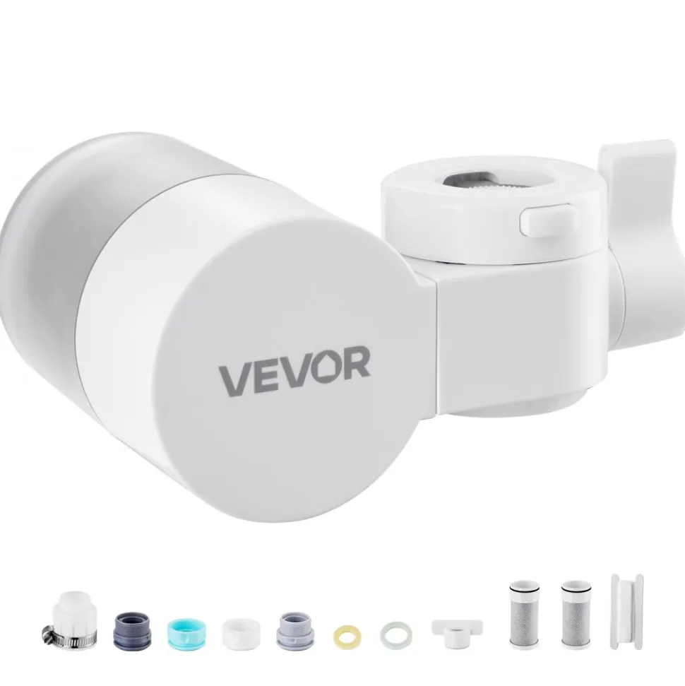 VEVOR Faucet Mount Water Filter, Vertical Water Purifier for Sink Tap, Carbon Fiber Filter, Removes Chlorine Lead with 3 Filters, Fits Most Kitchen or Bathroom Faucets, White