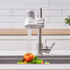 VEVOR Faucet Mount Water Filter, Vertical Water Purifier for Sink Tap, Carbon Fiber Filters, Removes Chlorine Lead with 1 Filter, Fits Most Kitchen or Bathroom Faucets, White