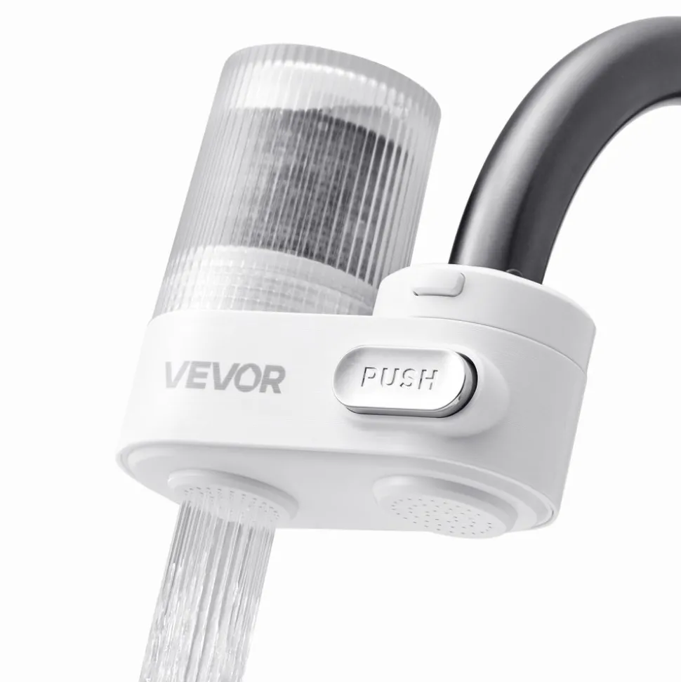 VEVOR Faucet Mount Water Filter, Vertical Water Purifier for Sink Tap, Carbon Fiber Filters, Removes Chlorine Lead with 1 Filter, Fits Most Kitchen or Bathroom Faucets, White