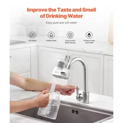 VEVOR Faucet Mount Water Filter, Vertical Water Purifier for Sink Tap, Carbon Fiber Filters, Removes Chlorine Lead with 1 Filter, Fits Most Kitchen or Bathroom Faucets, White