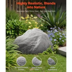 VEVOR Faux Rock Cover, Outdoor Fake Rock Well Pump Cover, Realistic Natural Texture, Lightweight & Weather-Resistant Artificial Boulder for Landscaping Garden Yard Décor, Dark Grey, Medium Size