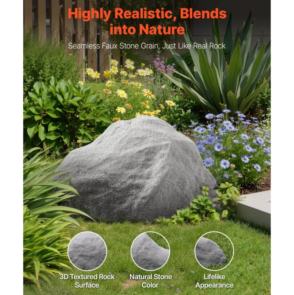 VEVOR Faux Rock Cover, Outdoor Fake Rock Well Pump Cover, Realistic Natural Texture, Lightweight & Weather-Resistant Artificial Boulder for Landscaping Garden Yard Décor, Dark Grey, Medium Size