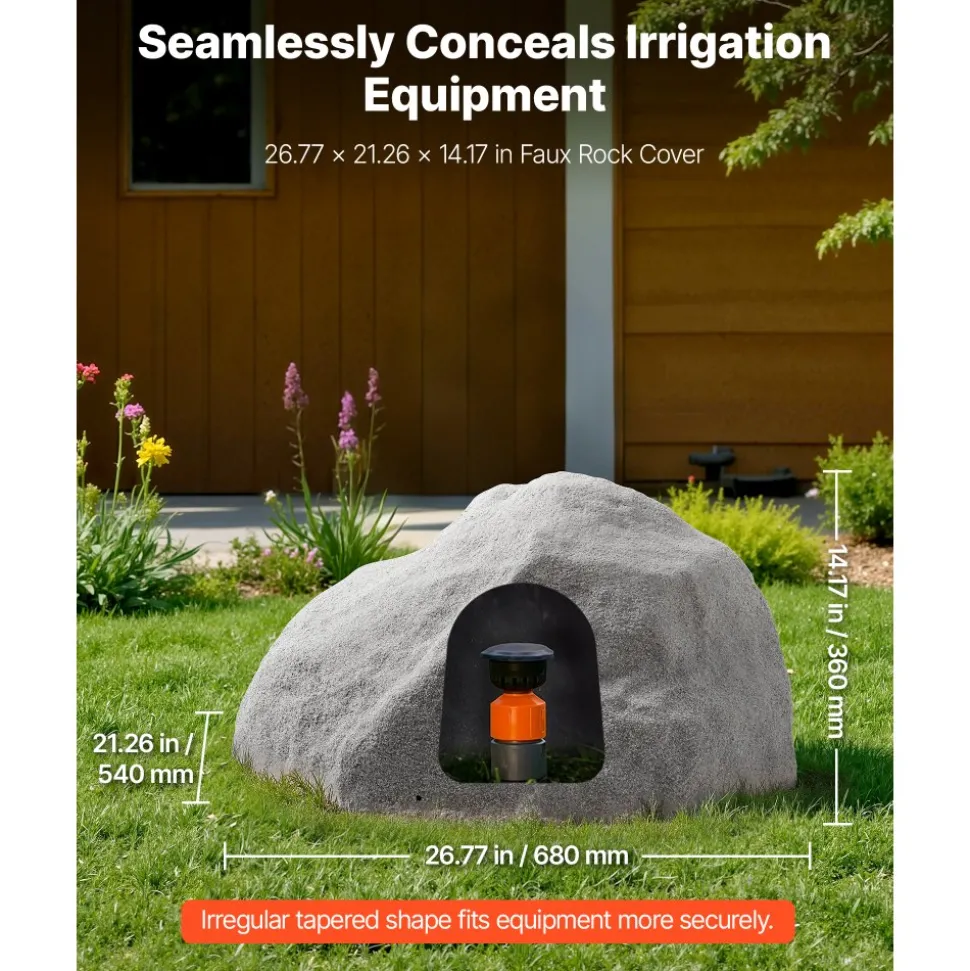 VEVOR Faux Rock Cover, Outdoor Fake Rock Well Pump Cover, Realistic Natural Texture, Lightweight & Weather-Resistant Artificial Boulder for Landscaping Garden Yard Décor, Dark Grey, Medium Size