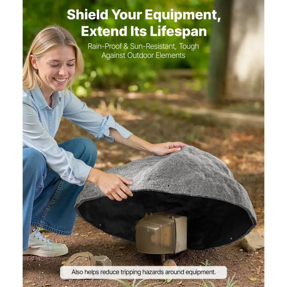 VEVOR Faux Rock Cover, Outdoor Fake Rock Well Pump Cover, Realistic Natural Texture, Lightweight & Weather-Resistant Artificial Boulder for Landscaping Garden Yard Décor, Dark Grey, Medium Size