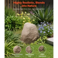 VEVOR Faux Rock Cover, Outdoor Fake Rock Well Pump Cover, Realistic Natural Texture, Lightweight & Weather-Resistant Artificial Boulder for Landscaping Garden Yard Décor, Sandy Brown, Small Size