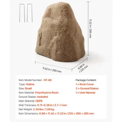 VEVOR Faux Rock Cover, Outdoor Fake Rock Well Pump Cover, Realistic Natural Texture, Lightweight & Weather-Resistant Artificial Boulder for Landscaping Garden Yard Décor, Sandy Brown, Small Size