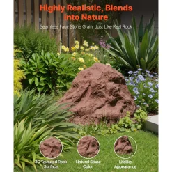 VEVOR Faux Rock Cover, Outdoor Fake Rock Well Pump Cover, Realistic Natural Texture, Lightweight & Weather-Resistant Polyresin Artificial Boulder for Landscaping Garden Yard Décor, Brown, Small Size