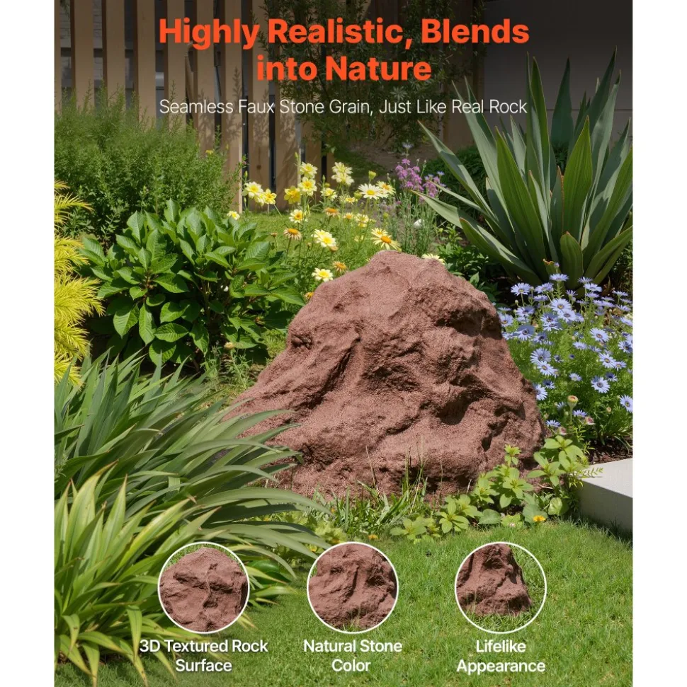 VEVOR Faux Rock Cover, Outdoor Fake Rock Well Pump Cover, Realistic Natural Texture, Lightweight & Weather-Resistant Polyresin Artificial Boulder for Landscaping Garden Yard Décor, Brown, Small Size