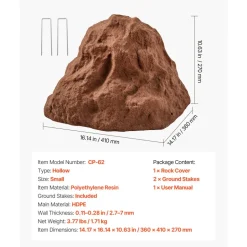 VEVOR Faux Rock Cover, Outdoor Fake Rock Well Pump Cover, Realistic Natural Texture, Lightweight & Weather-Resistant Polyresin Artificial Boulder for Landscaping Garden Yard Décor, Brown, Small Size