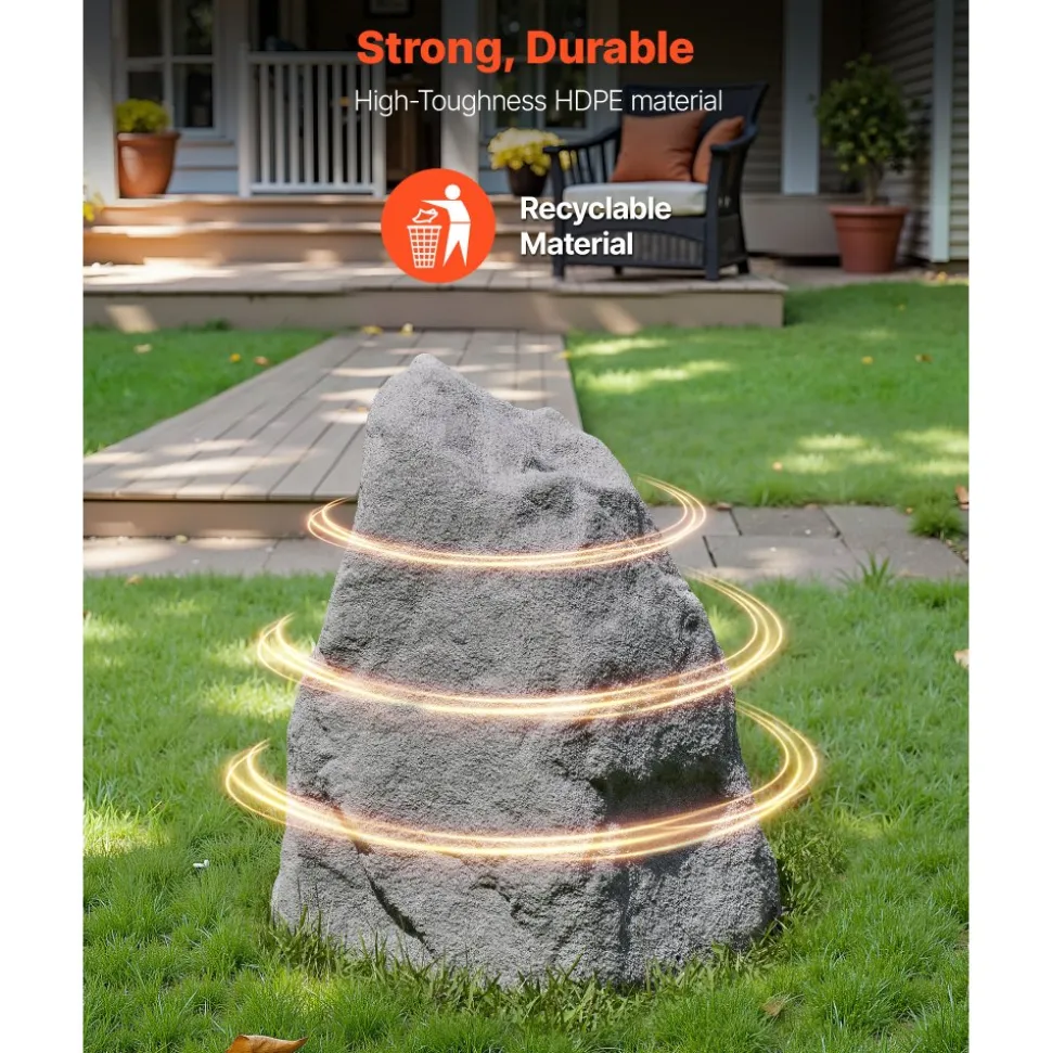 VEVOR Faux Rock Cover, Outdoor Fake Landscape Rock Well Pump Cover, Realistic Appearance & Seamless Design, Lightweight & Weather-Resistant Artificial Boulder for Garden Yard Décor, Grey, Medium Size