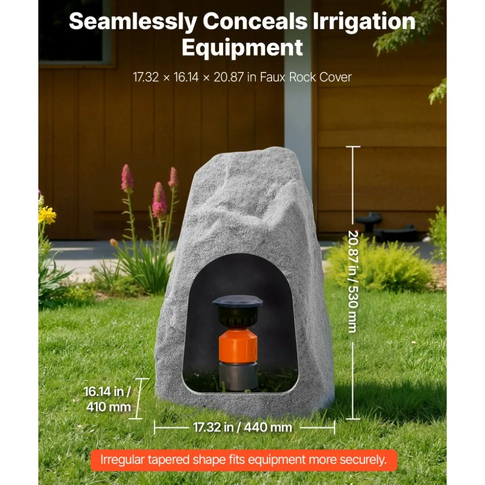 VEVOR Faux Rock Cover, Outdoor Fake Landscape Rock Well Pump Cover, Realistic Appearance & Seamless Design, Lightweight & Weather-Resistant Artificial Boulder for Garden Yard Décor, Grey, Medium Size
