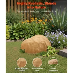 VEVOR Faux Rock Cover, Outdoor Fake Rock Well Pump Cover, Realistic Natural Texture, Lightweight & Weather-Resistant Artificial Boulder for Landscaping Garden Yard Décor, Sand Yellow, Small Size