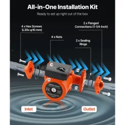 VEVOR F-0011-BF4-J Cast Iron Circulator Pump, 33 GPM, AC 120V 33 ft Hot Water Recirculating Circulation Pump, 1-1/4 in Flange Connection, 3-Speed Adjustment, Quiet Operation, for Home Heating System