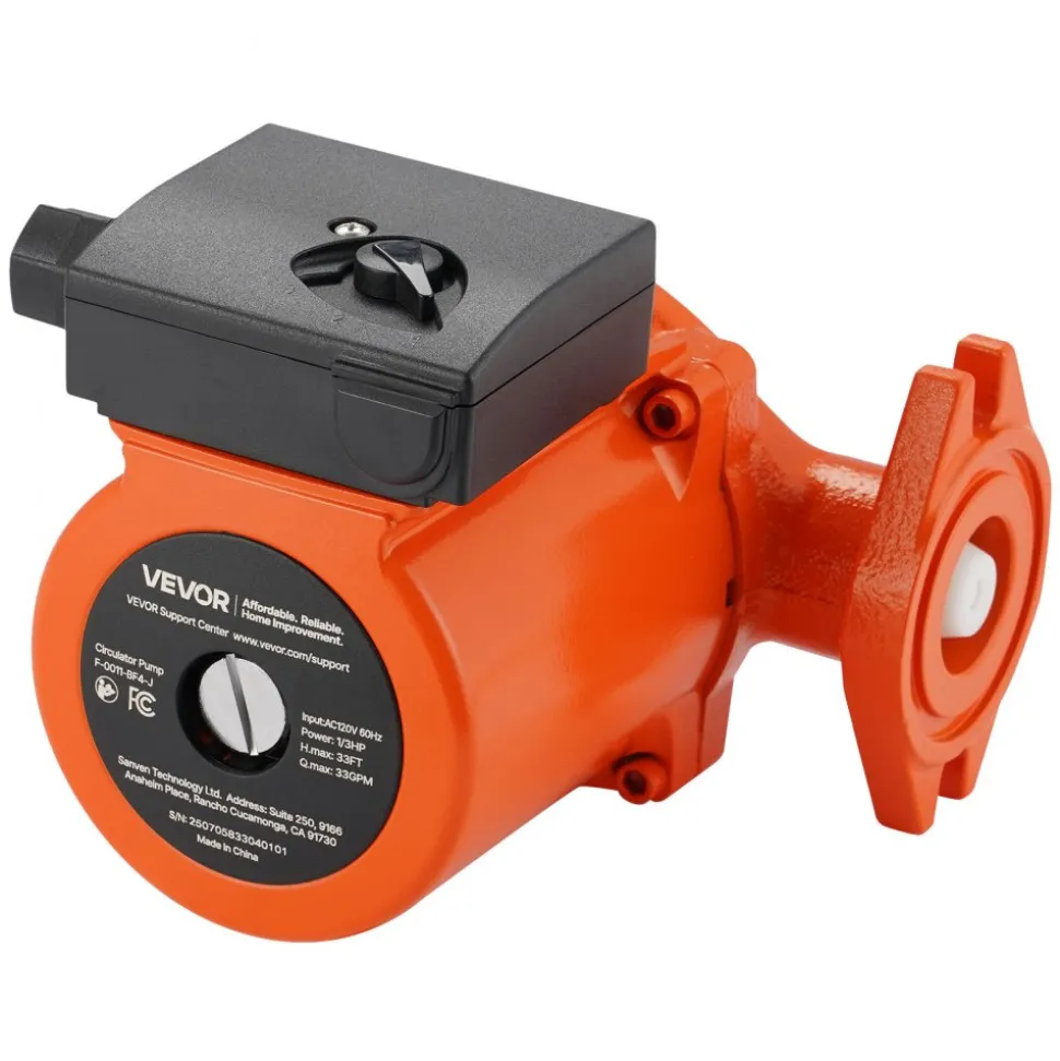 VEVOR F-0011-BF4-J Cast Iron Circulator Pump, 33 GPM, AC 120V 33 ft Hot Water Recirculating Circulation Pump, 1-1/4 in Flange Connection, 3-Speed Adjustment, Quiet Operation, for Home Heating System