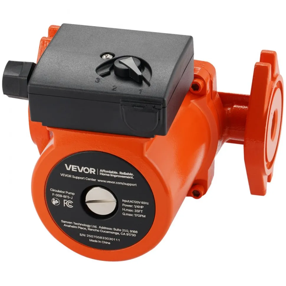 VEVOR F-009-BF5-J Cast Iron Circulator Pump, 17 GPM, AC 120V 35 ft Hot Water Recirculating Circulation Pump, 3/4-Inch Flange Connection, 3-Speed Adjustment, Quiet Operation, for Home Heating System