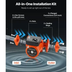 VEVOR F-009-BF5-J Cast Iron Circulator Pump, 17 GPM, AC 120V 35 ft Hot Water Recirculating Circulation Pump, 3/4-Inch Flange Connection, 3-Speed Adjustment, Quiet Operation, for Home Heating System