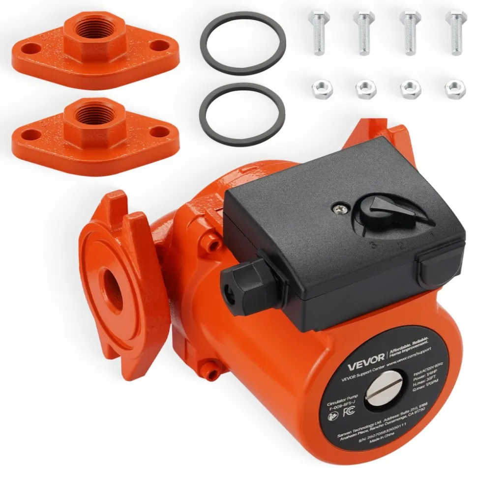 VEVOR F-009-BF5-J Cast Iron Circulator Pump, 17 GPM, AC 120V 35 ft Hot Water Recirculating Circulation Pump, 3/4-Inch Flange Connection, 3-Speed Adjustment, Quiet Operation, for Home Heating System