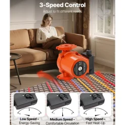 VEVOR F-009-BF5-J Cast Iron Circulator Pump, 17 GPM, AC 120V 35 ft Hot Water Recirculating Circulation Pump, 3/4-Inch Flange Connection, 3-Speed Adjustment, Quiet Operation, for Home Heating System