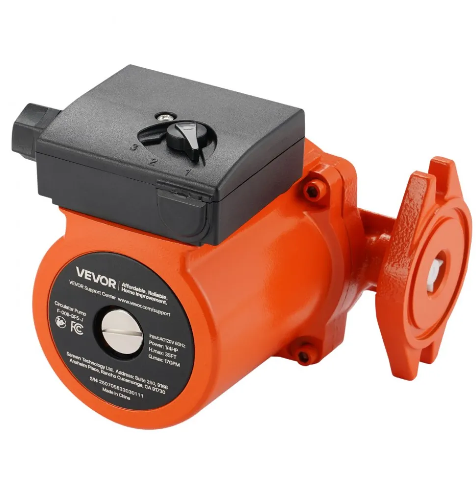 VEVOR F-009-BF5-J Cast Iron Circulator Pump, 17 GPM, AC 120V 35 ft Hot Water Recirculating Circulation Pump, 3/4-Inch Flange Connection, 3-Speed Adjustment, Quiet Operation, for Home Heating System