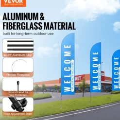 VEVOR Feather Flag Pole Kit, 3 Packs Swooper Flag Pole 16.3 ft, Sign Flag Poles for Business Advertising Flags Outdoor, with Ground Stakes and A Carrying Bag (Flag Not Included)