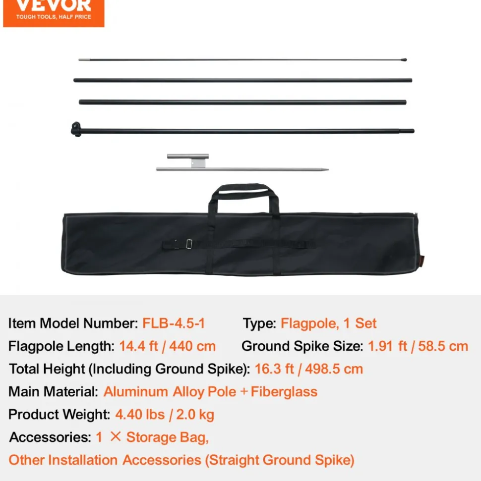 VEVOR Feather Flag Pole Kit, Swooper Flag Pole Set 16.3 ft, Sign Flag Poles for Business Advertising Flags Outdoor, with A Ground Stake and Carrying Bag (Flag Not Included)