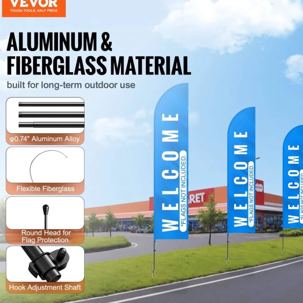 VEVOR Feather Flag Pole Kit, Swooper Flag Pole Set 16.3 ft, Sign Flag Poles for Business Advertising Flags Outdoor, with A Ground Stake and Carrying Bag (Flag Not Included)