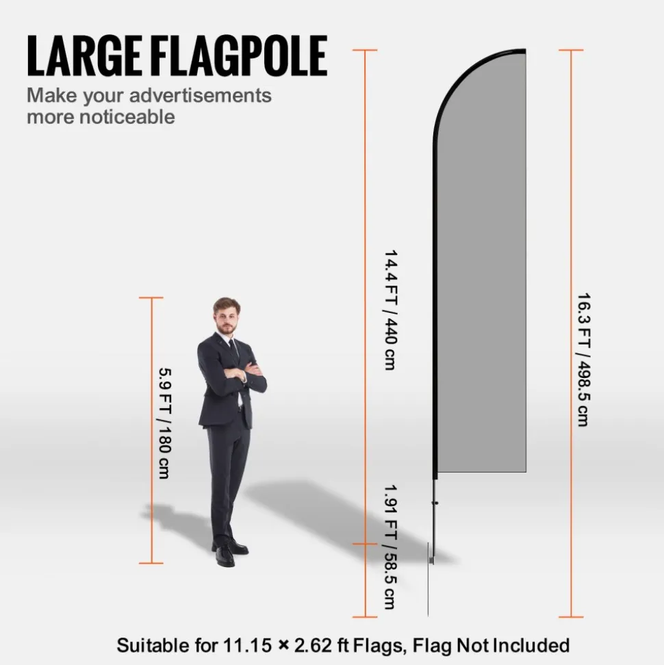 VEVOR Feather Flag Pole Kit, Swooper Flag Pole Set 16.3 ft, Sign Flag Poles for Business Advertising Flags Outdoor, with A Ground Stake and Carrying Bag (Flag Not Included)