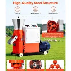 VEVOR Feed Pellet Mill Machine, 4 mm Animal Feed Pellet Making Machine, 3KW 240V Animal Food Granulator Mill Machines with 3 Pressure Rollers & 4 Wheels, Ideal for Poultry, Livestock, Farm Animals