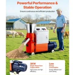 VEVOR Feed Pellet Mill Machine, 5 mm Animal Feed Pellet Making Machine, 3KW 240V Animal Food Granulator Mill Machines with 3 Pressure Rollers & 4 Wheels, Ideal for Poultry, Livestock, Farm Animals