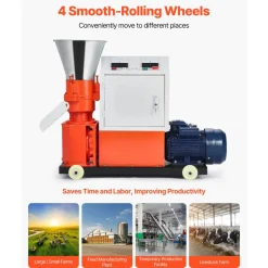 VEVOR Feed Pellet Mill Machine, 5 mm Animal Feed Pellet Making Machine, 3KW 240V Animal Food Granulator Mill Machines with 3 Pressure Rollers & 4 Wheels, Ideal for Poultry, Livestock, Farm Animals