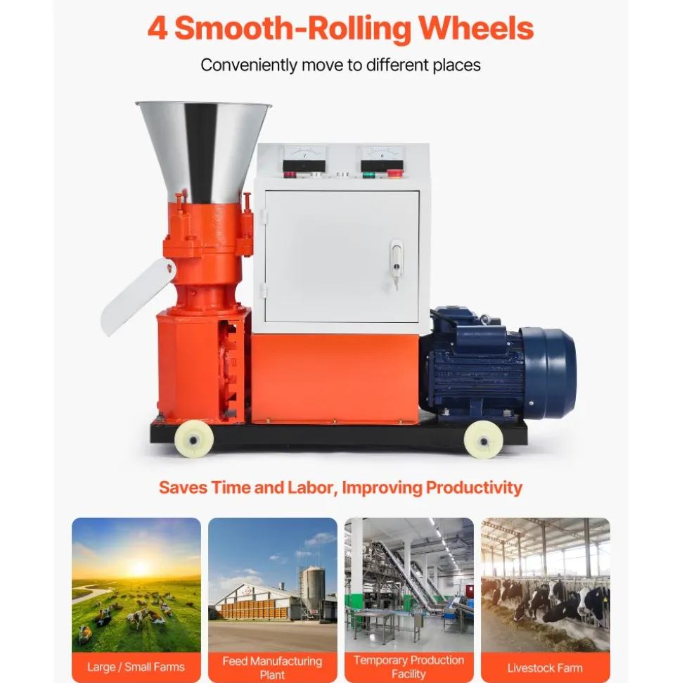 VEVOR Feed Pellet Mill Machine, 5 mm Animal Feed Pellet Making Machine, 3KW 240V Animal Food Granulator Mill Machines with 3 Pressure Rollers & 4 Wheels, Ideal for Poultry, Livestock, Farm Animals