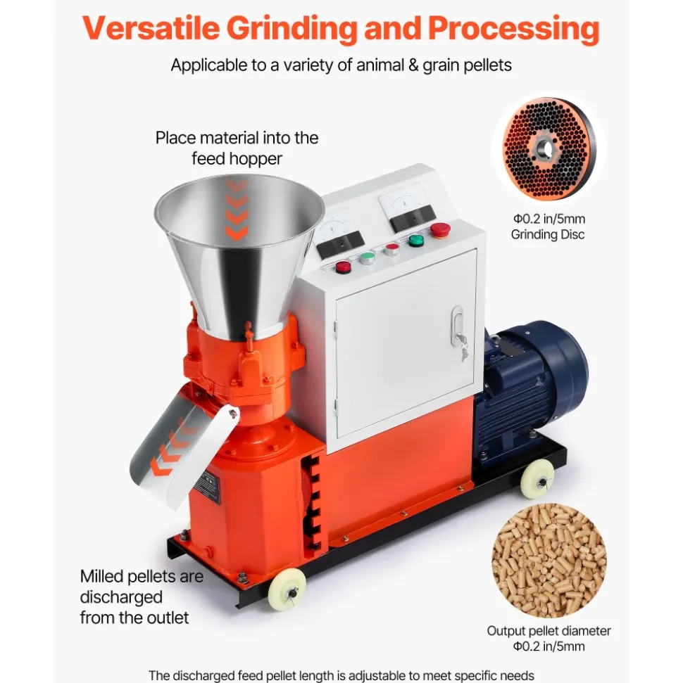 VEVOR Feed Pellet Mill Machine, 5 mm Animal Feed Pellet Making Machine, 3KW 240V Animal Food Granulator Mill Machines with 3 Pressure Rollers & 4 Wheels, Ideal for Poultry, Livestock, Farm Animals
