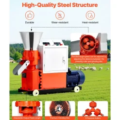 VEVOR Feed Pellet Mill Machine, 5 mm Animal Feed Pellet Making Machine, 3KW 240V Animal Food Granulator Mill Machines with 3 Pressure Rollers & 4 Wheels, Ideal for Poultry, Livestock, Farm Animals