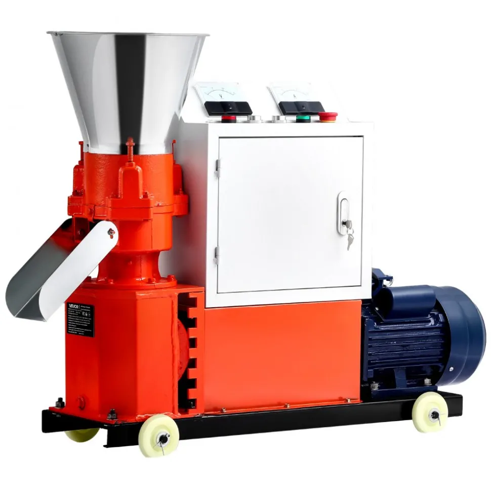 VEVOR Feed Pellet Mill Machine, 5 mm Animal Feed Pellet Making Machine, 3KW 240V Animal Food Granulator Mill Machines with 3 Pressure Rollers & 4 Wheels, Ideal for Poultry, Livestock, Farm Animals