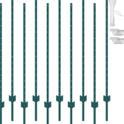 VEVOR 5 Feet Fence Post, 10 Pack U-Channel Heavy Duty Metal Fence Posts, Sturdy Steel Fence Stakes for Garden Yard, Lawn, Farms and Outdoor Wire Fencing, Green