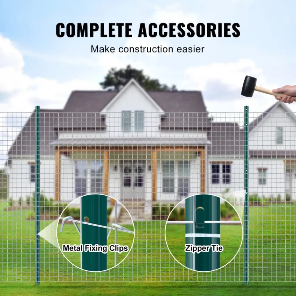 VEVOR 5 Feet Fence Post, 10 Pack U-Channel Heavy Duty Metal Fence Posts, Sturdy Steel Fence Stakes for Garden Yard, Lawn, Farms and Outdoor Wire Fencing, Green