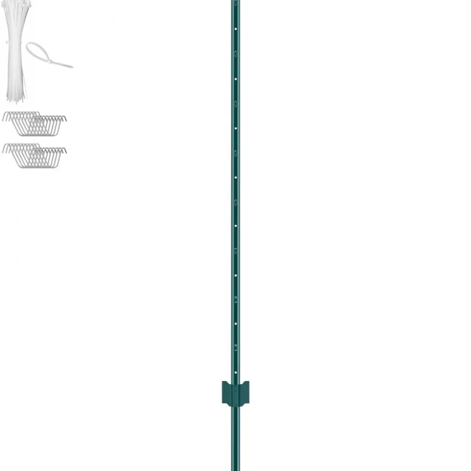 VEVOR 5 Feet Fence Post, 10 Pack U-Channel Heavy Duty Metal Fence Posts, Sturdy Steel Fence Stakes for Garden Yard, Lawn, Farms and Outdoor Wire Fencing, Green