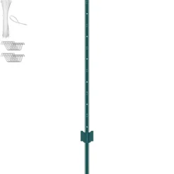 VEVOR 4 Feet Fence Post, 10 Pack U-Channel Heavy Duty Metal Fence Posts, Sturdy Steel Fence Stakes for Garden Yard, Lawn, Farms and Outdoor Wire Fencing, Green