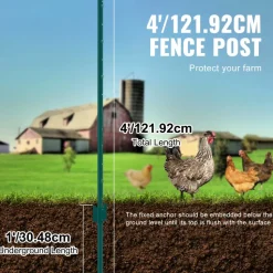 VEVOR 4 Feet Fence Post, 10 Pack U-Channel Heavy Duty Metal Fence Posts, Sturdy Steel Fence Stakes for Garden Yard, Lawn, Farms and Outdoor Wire Fencing, Green