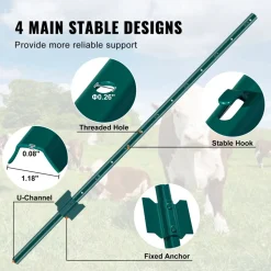 VEVOR 4 Feet Fence Post, 10 Pack U-Channel Heavy Duty Metal Fence Posts, Sturdy Steel Fence Stakes for Garden Yard, Lawn, Farms and Outdoor Wire Fencing, Green