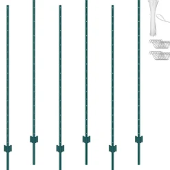 VEVOR 6 Feet Fence Post, 6 Pack U-Channel Heavy Duty Metal Fence Posts, Sturdy Steel Fence Stakes for Garden Yard, Lawn, Farms and Outdoor Wire Fencing, Green