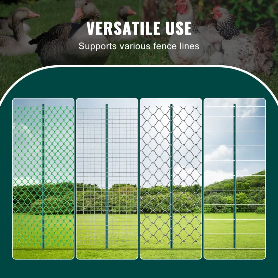 VEVOR 6 Feet Fence Post, 6 Pack U-Channel Heavy Duty Metal Fence Posts, Sturdy Steel Fence Stakes for Garden Yard, Lawn, Farms and Outdoor Wire Fencing, Green