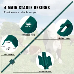VEVOR 6 Feet Fence Post, 10 Pack U-Channel Heavy Duty Metal Fence Posts, Sturdy Steel Fence Stakes for Garden Yard, Lawn, Farms and Outdoor Wire Fencing, Green
