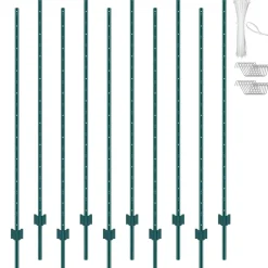 VEVOR 6 Feet Fence Post, 10 Pack U-Channel Heavy Duty Metal Fence Posts, Sturdy Steel Fence Stakes for Garden Yard, Lawn, Farms and Outdoor Wire Fencing, Green