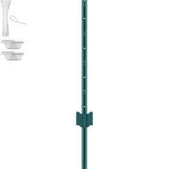 VEVOR 3 Feet Fence Post, 10 Pack U-Channel Heavy Duty Metal Fence Posts, Sturdy Steel Fence Stakes for Garden Yard, Lawn, Farms and Outdoor Wire Fencing, Green